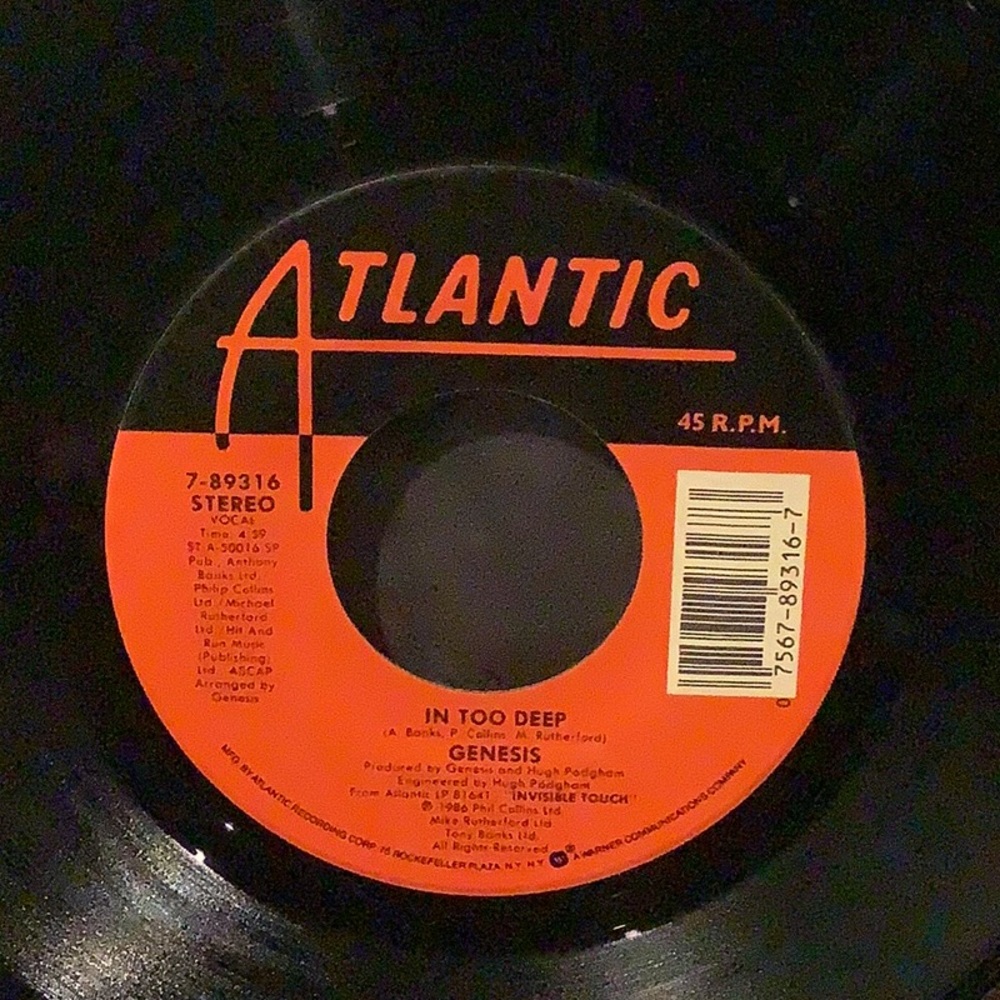 3/$20 Genesis “In Too Deep” 45 rpm single / vintage vinyl record